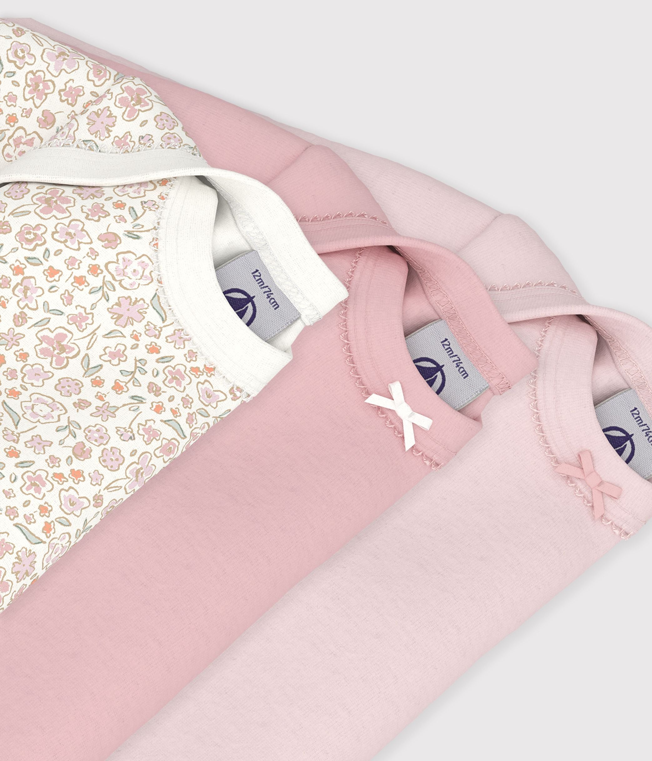 Petit Bateau - Lot de bodies manches longues en coton imprimé à fleurs bébé