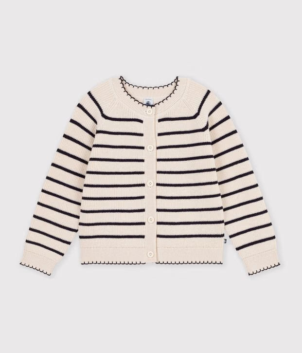 Petit Bateau - Cardigan en laine et coton à rayures