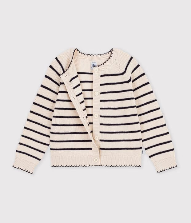 Petit Bateau - Cardigan en laine et coton à rayures