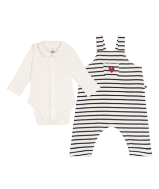 Petit Bateau - Baby striped cotton dungarees and bodysuit with collar set