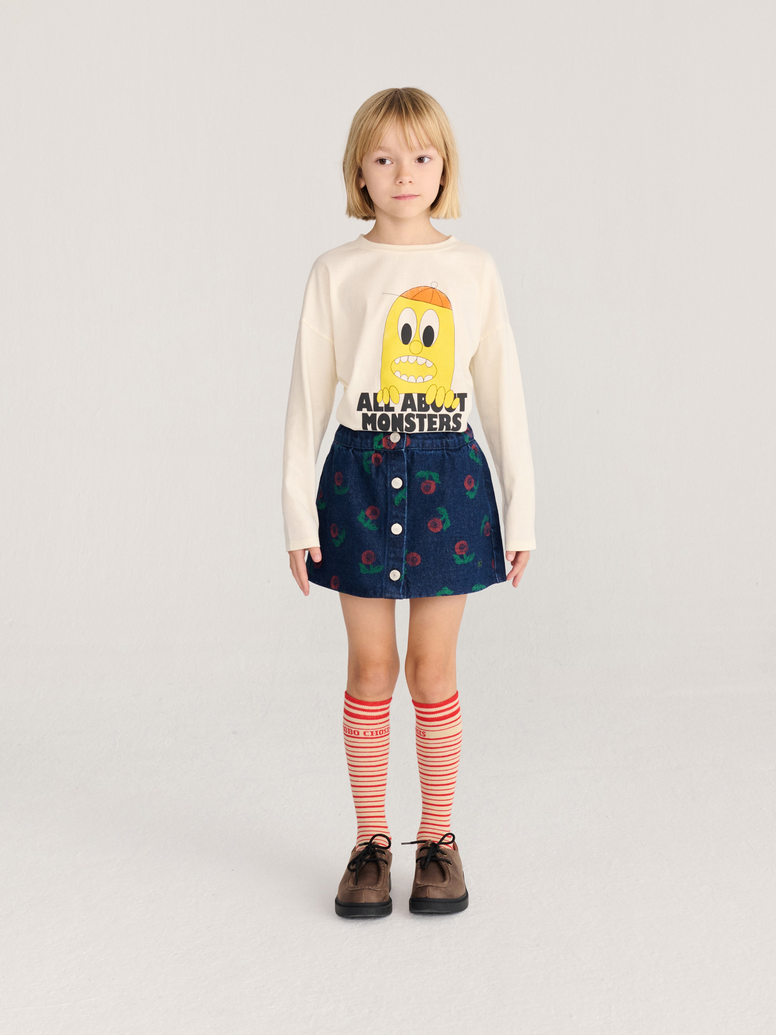 Bobo Choses - Printed stamp bloom denim skirt