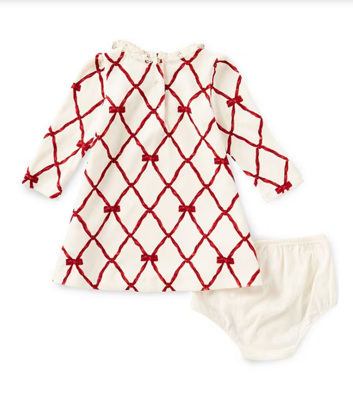 Polo Ralph Lauren - Robe en velours pour bébé fille à manches longues bouffantes et motif rubans