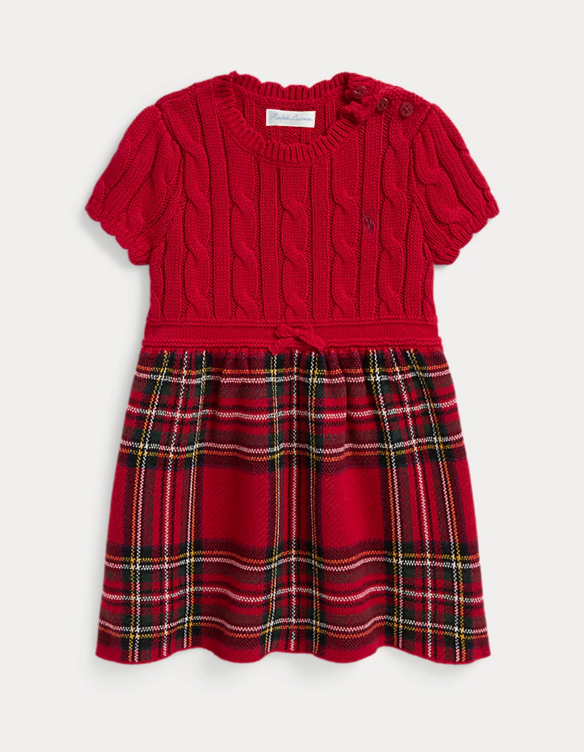 Polo Ralph Lauren - Robe-pull en coton torsadé avec jupe à motif écossais