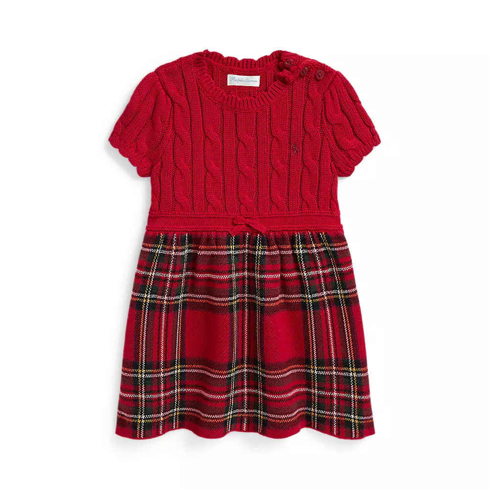Polo Ralph Lauren - Cable-knit cotton sweater dress with plaid skirt
