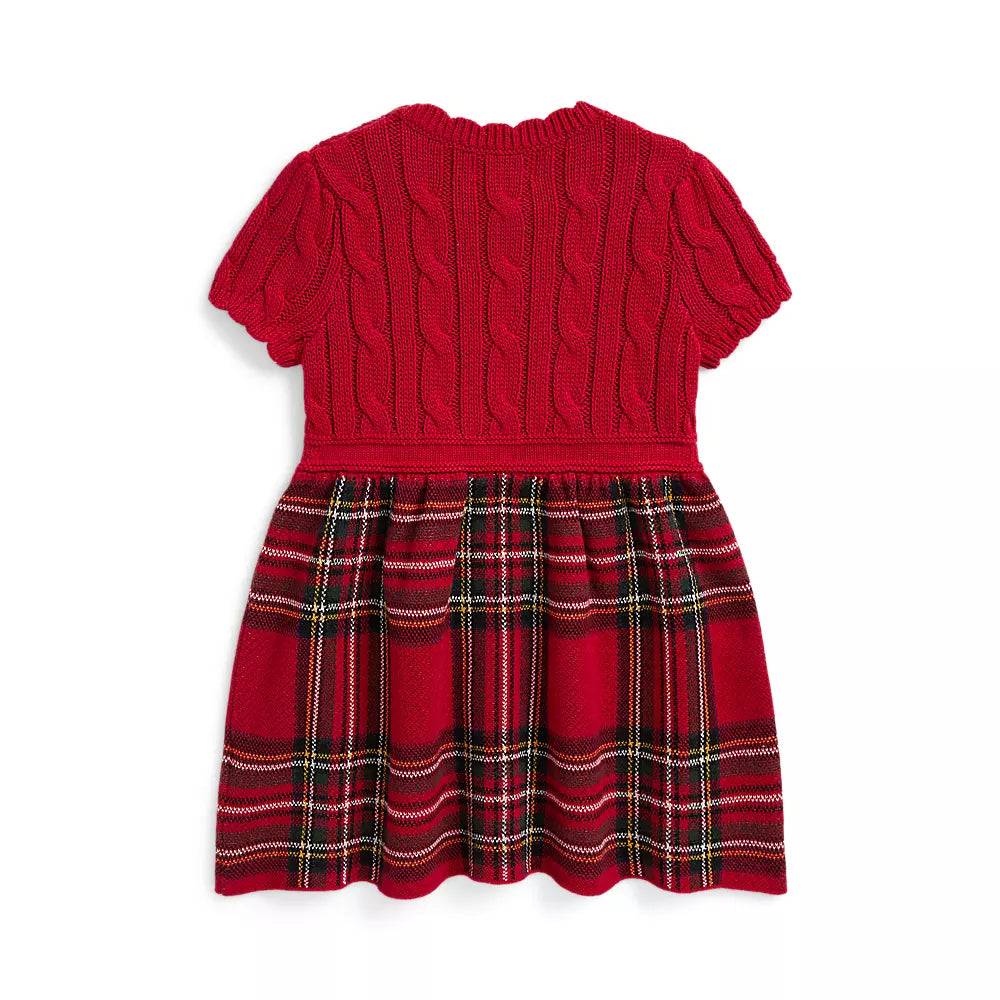 Polo Ralph Lauren - Cable-knit cotton sweater dress with plaid skirt