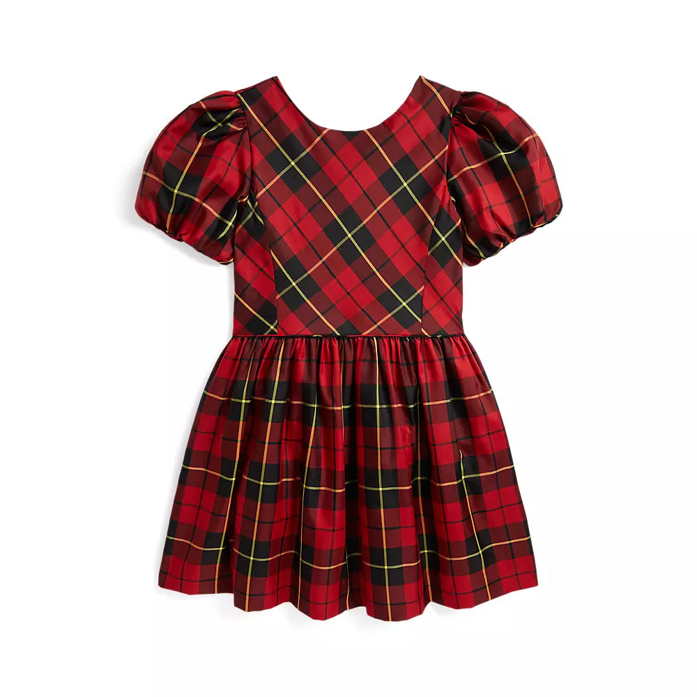 Polo Ralph Lauren - Robe à carreaux en taffetas à manches ballon