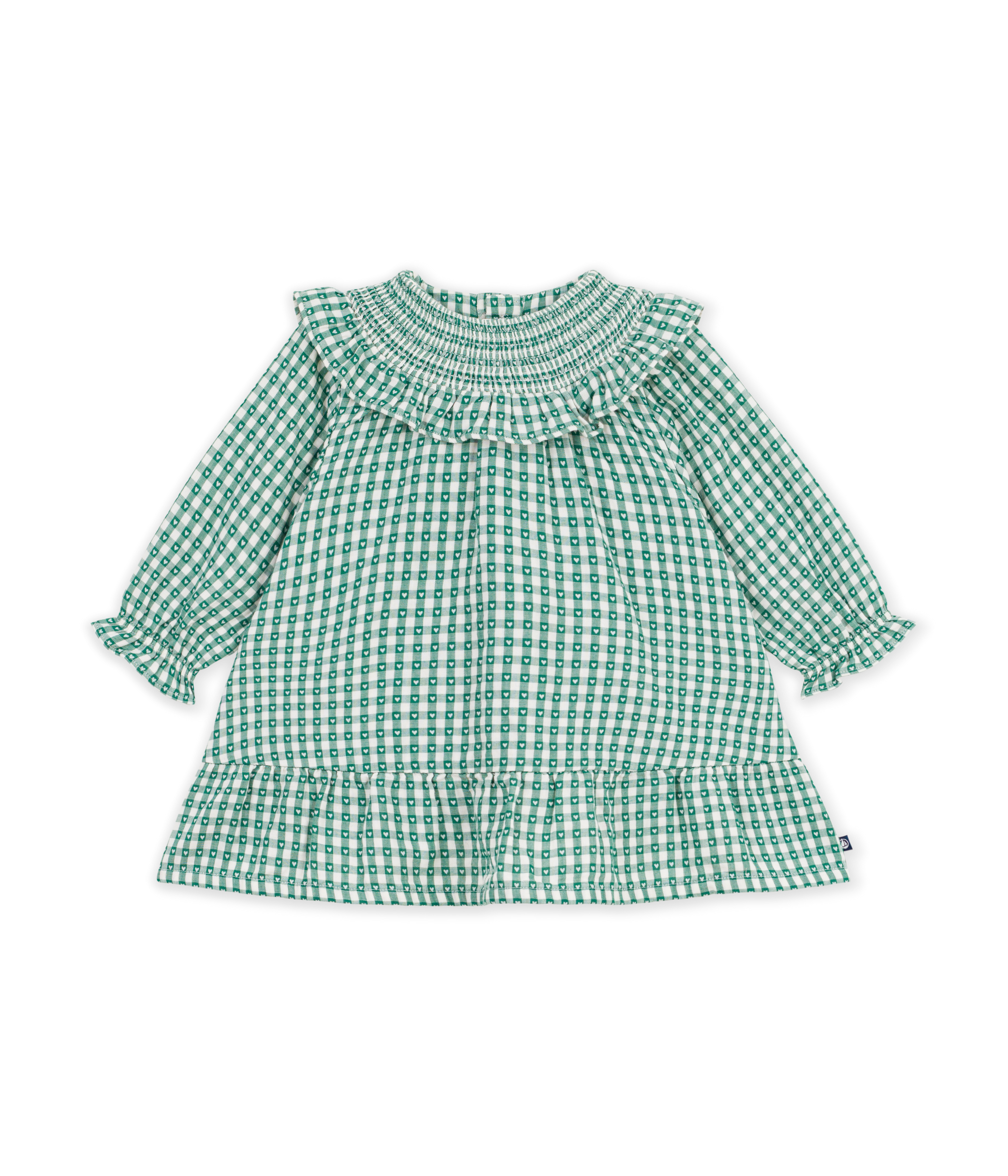 Petit Bateau - Gingham long-sleeved cotton baby dress