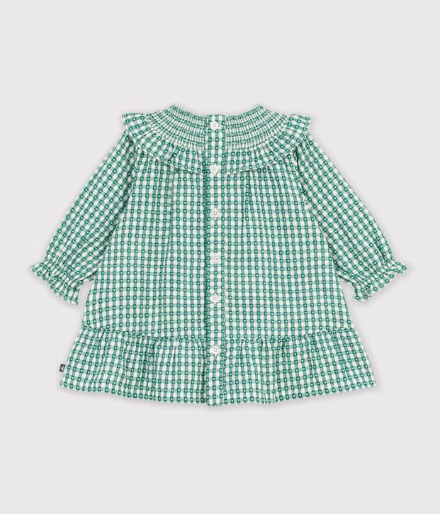 Petit Bateau - Robe bébé en coton manches longues vichy