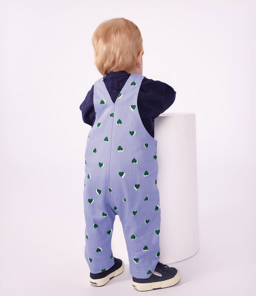 Petit Bateau - Baby long-leg twill dungarees with heart print
