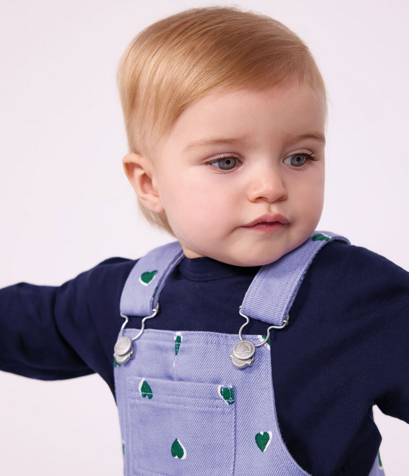 Petit Bateau - Baby long-leg twill dungarees with heart print