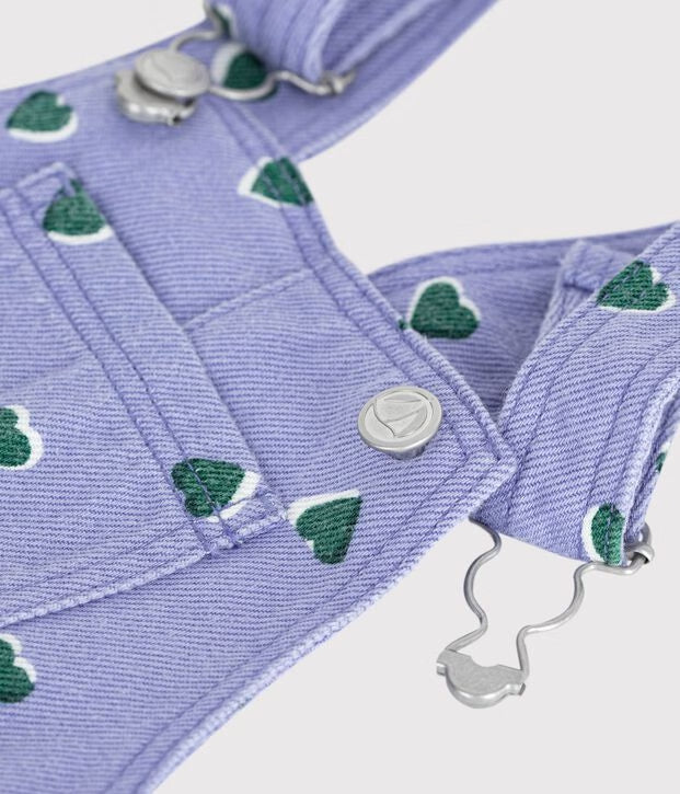 Petit Bateau - Salopette bébé en serge jambes longues imprimée cœurs