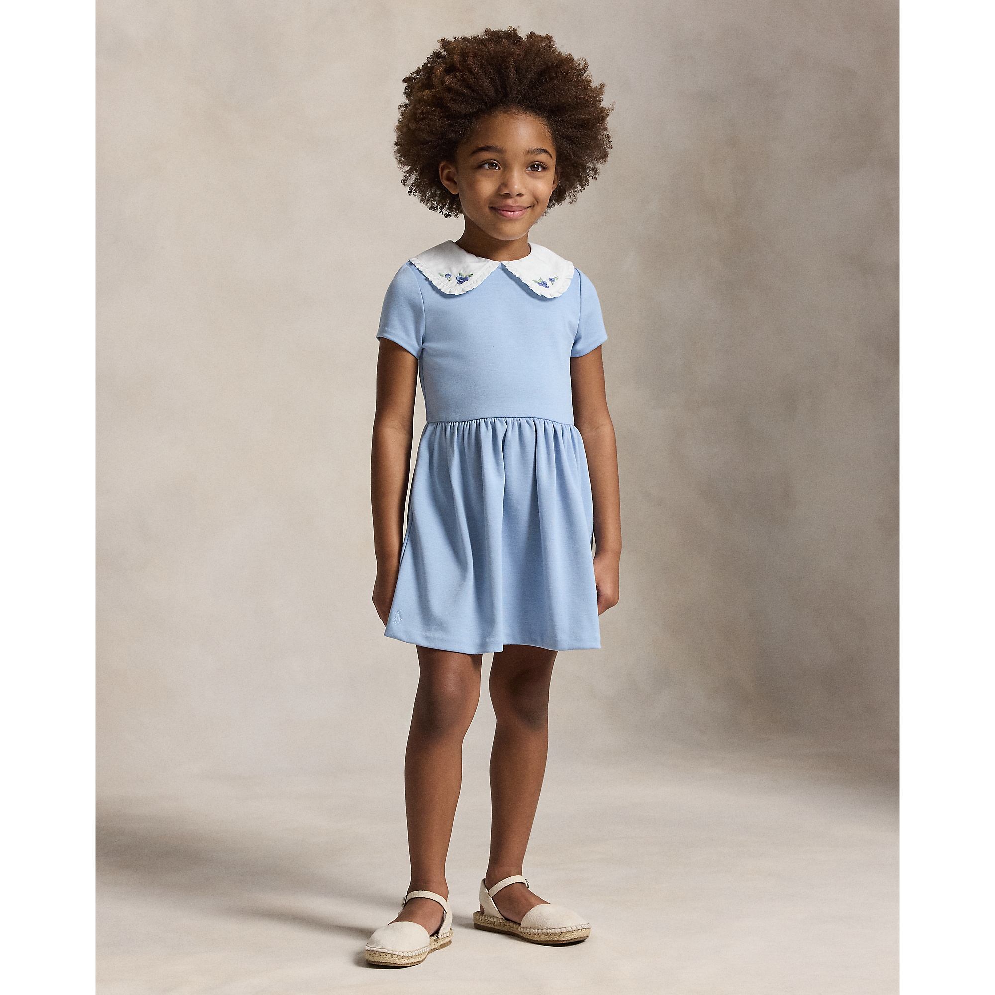 Polo Ralph Lauren - Robe extensible en ponte à col bleuets