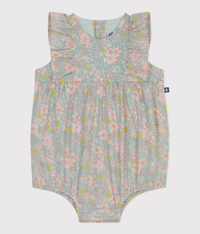 Petit Bateau - Barboteuse bébé en coton sans manches, imprimée fleurs