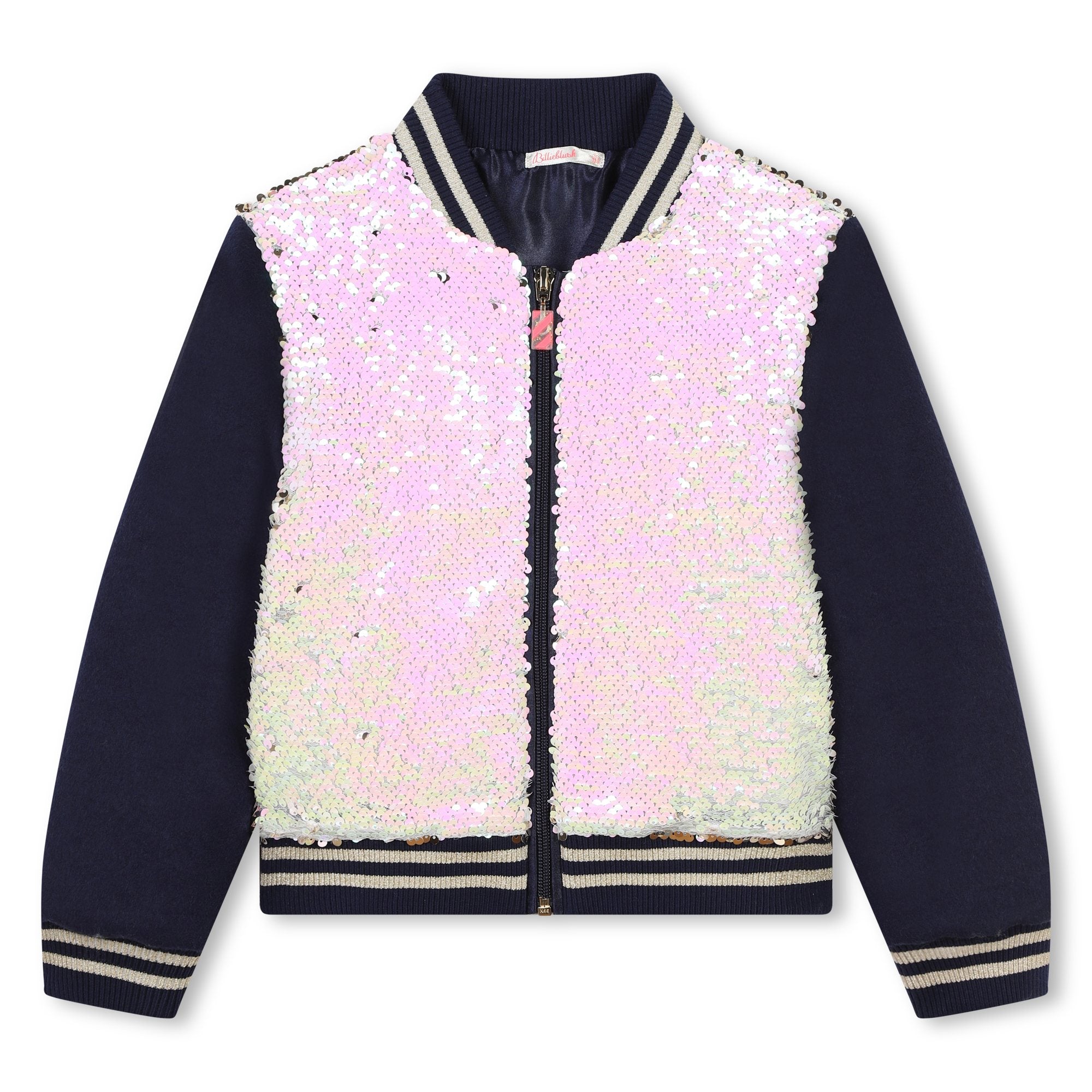 Billieblush Sequin Bomber Jacket with Wool Sleeves