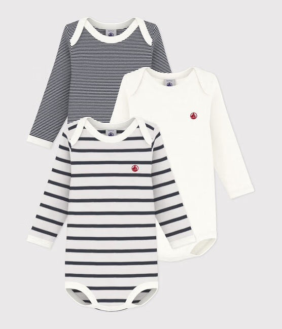 Petit Bateau - Pack of 3 Long Sleeve Bodysuits