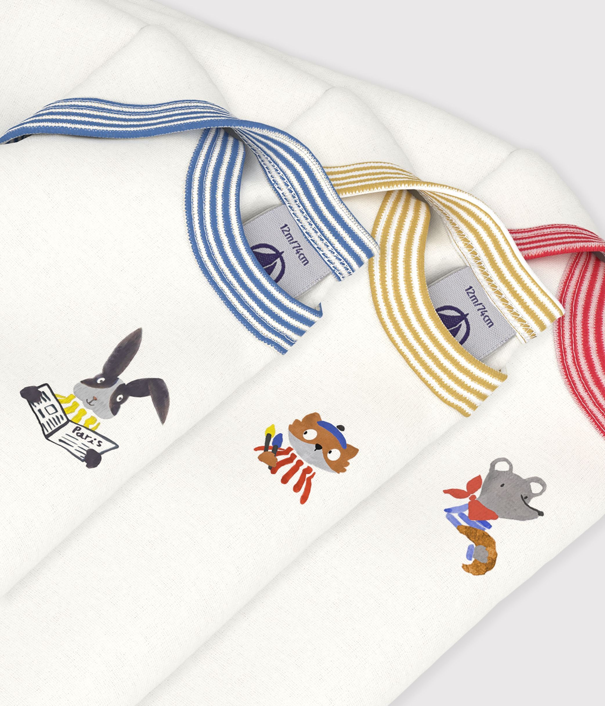Petit Bateau - Lot de 3 Caches-couches Manches Longues