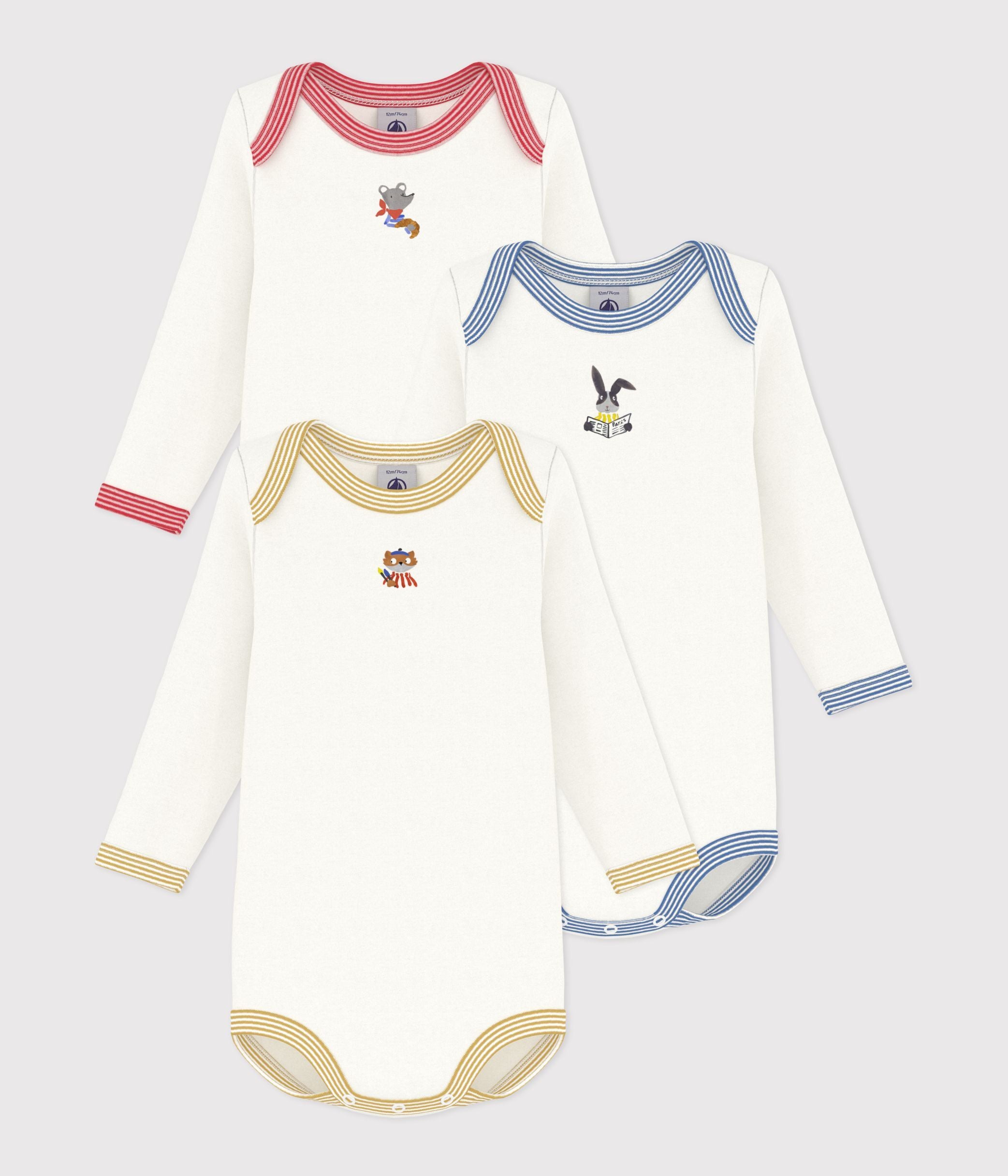Petit Bateau - Lot de 3 Caches-couches Manches Longues