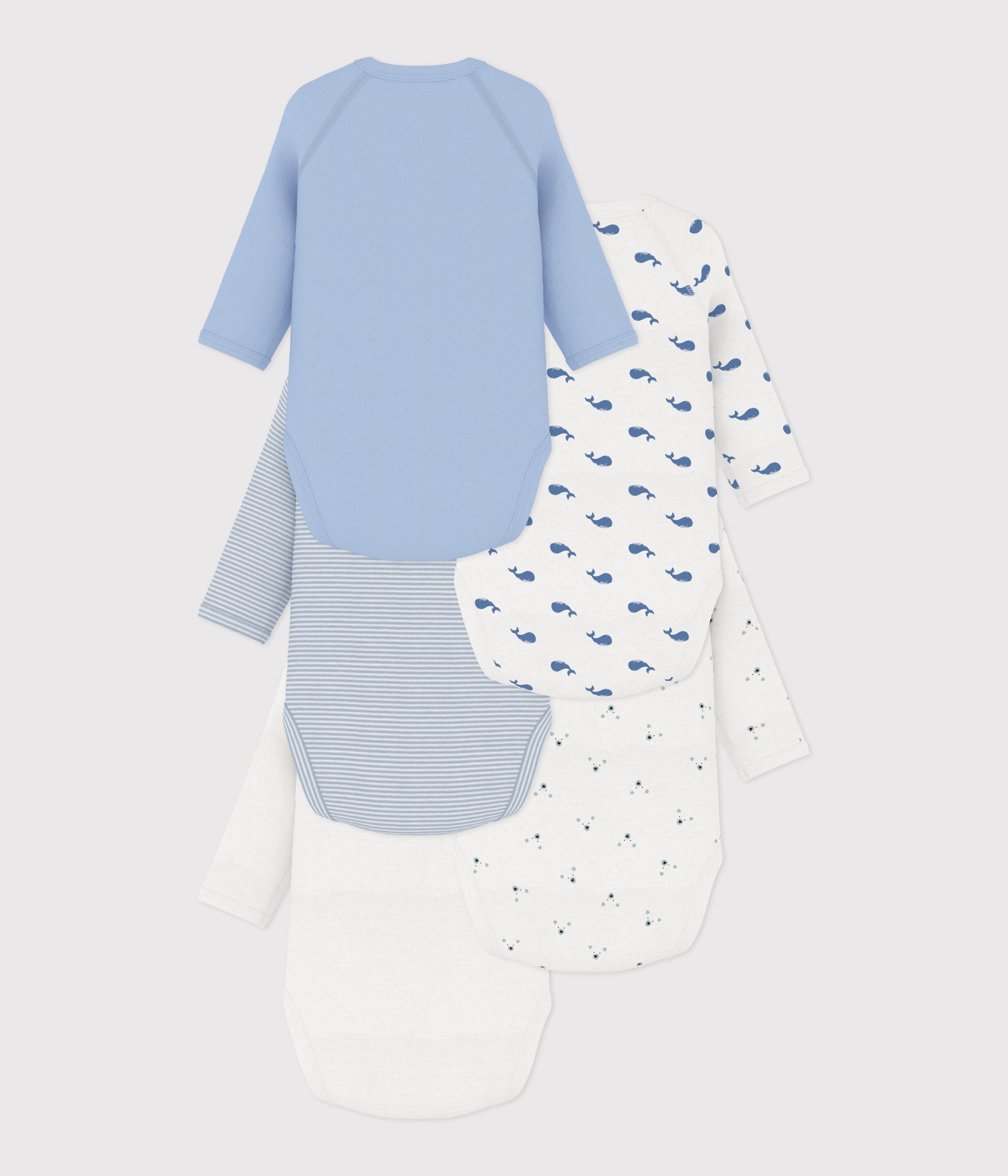 Petit Bateau - Pack of Printed Cotton Long-Sleeve Crossover Baby Bodysuits