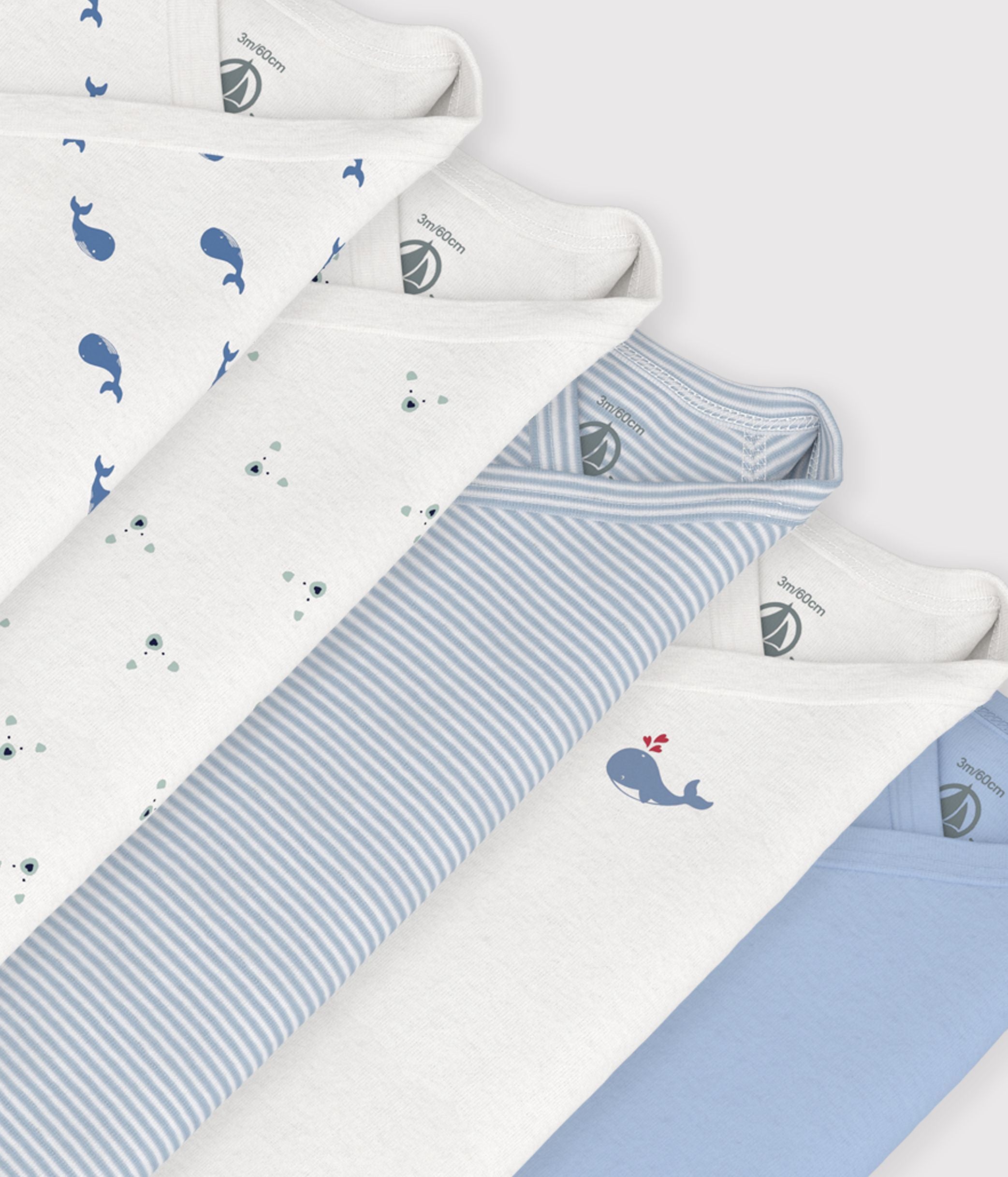 Petit Bateau - Pack of Printed Cotton Long-Sleeve Crossover Baby Bodysuits