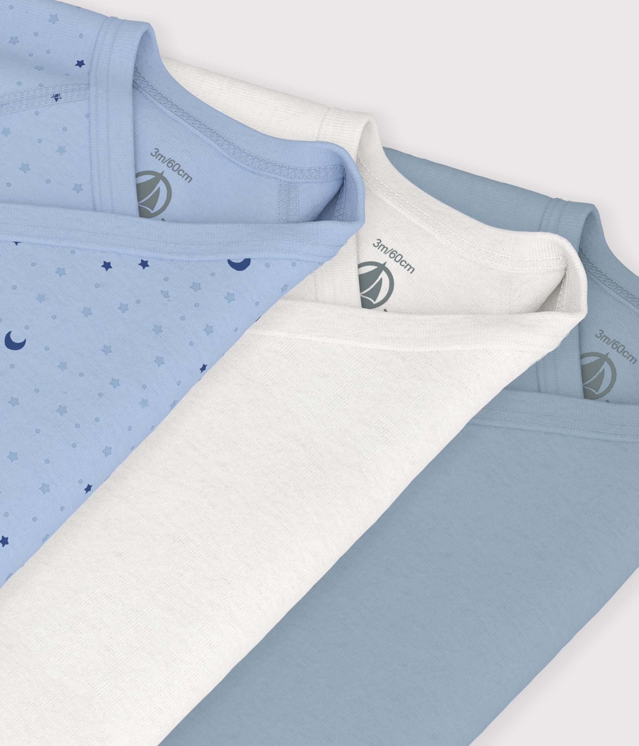 Petit Bateau - Pack of long-sleeved crossover printed cotton bodysuits for baby