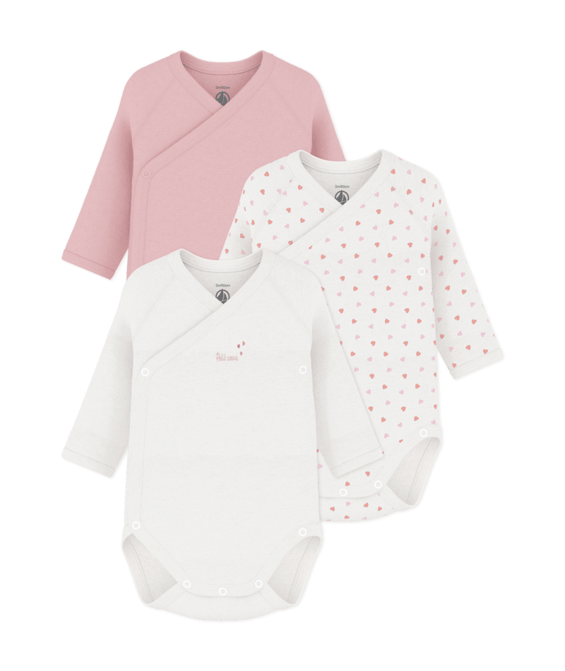 Petit Bateau - Lot de bodies croisés manches longues en coton imprimé bébé