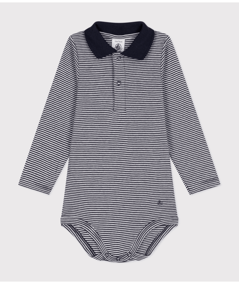 Petit Bateau - Body bébé col polo en coton à rayures