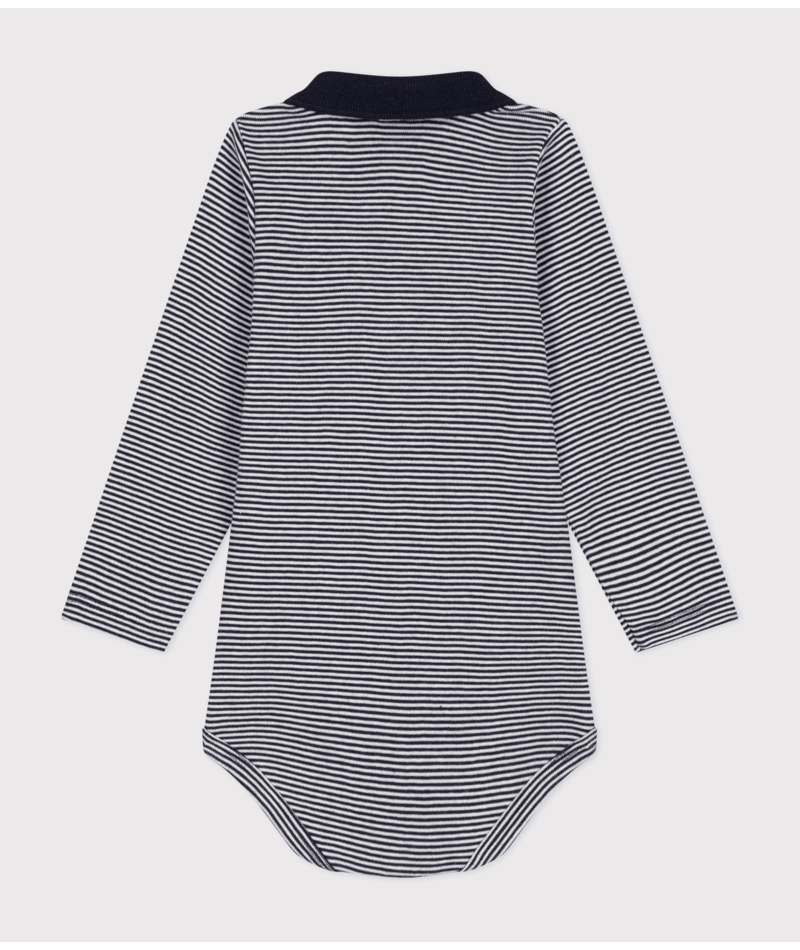 Petit Bateau - Body bébé col polo en coton à rayures