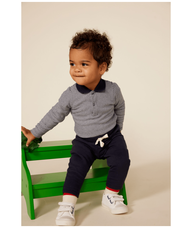 Petit Bateau - Body bébé col polo en coton à rayures