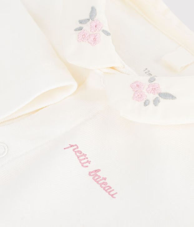Petit Bateau - Baby bodysuit with embroidered collar and message on the chest