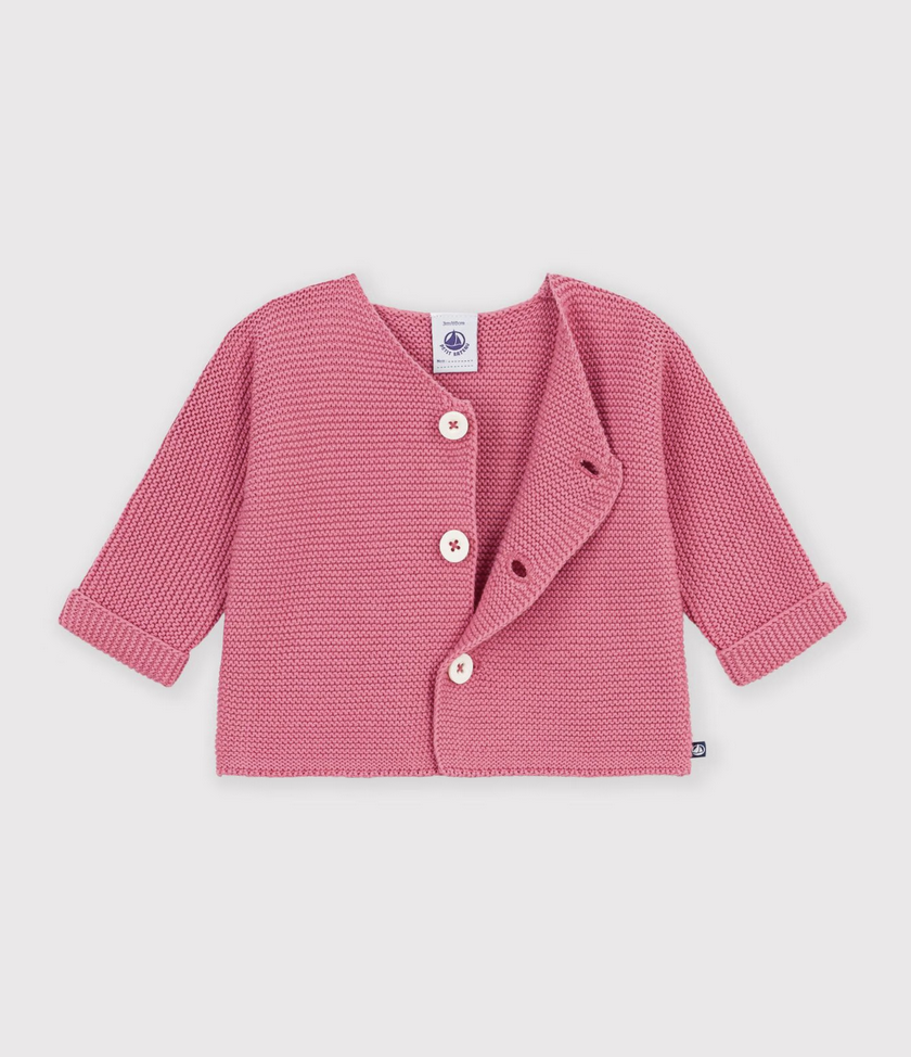 Petit Bateau - Cardigan tricot point mousse en coton uni (Bébé)