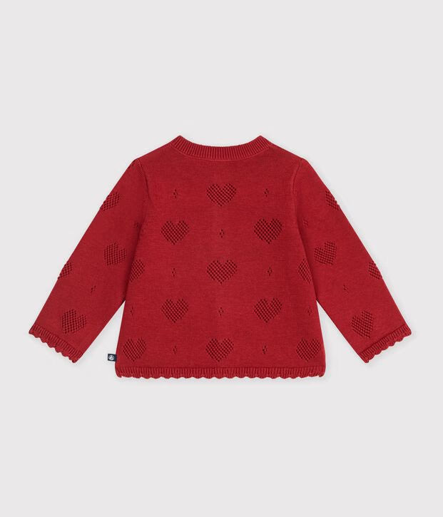 Petit Bateau - Baby's cotton cardigan with heart patterns