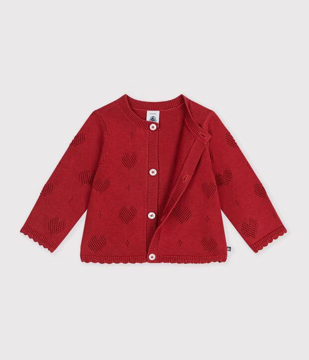 Petit Bateau - Baby's cotton cardigan with heart patterns