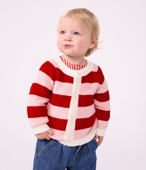 Petit Bateau - Cardigan bébé en coton à rayures