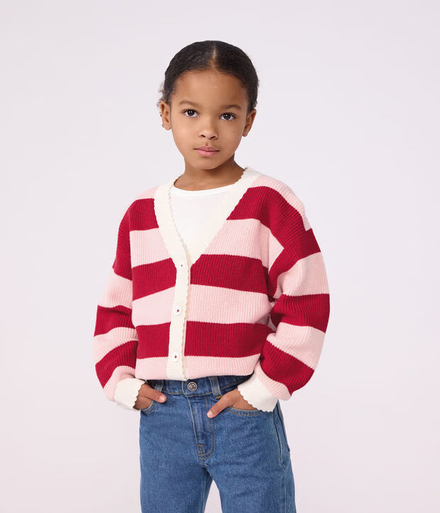 Petit Bateau - Kids' Striped Wool and Cotton Cardigan