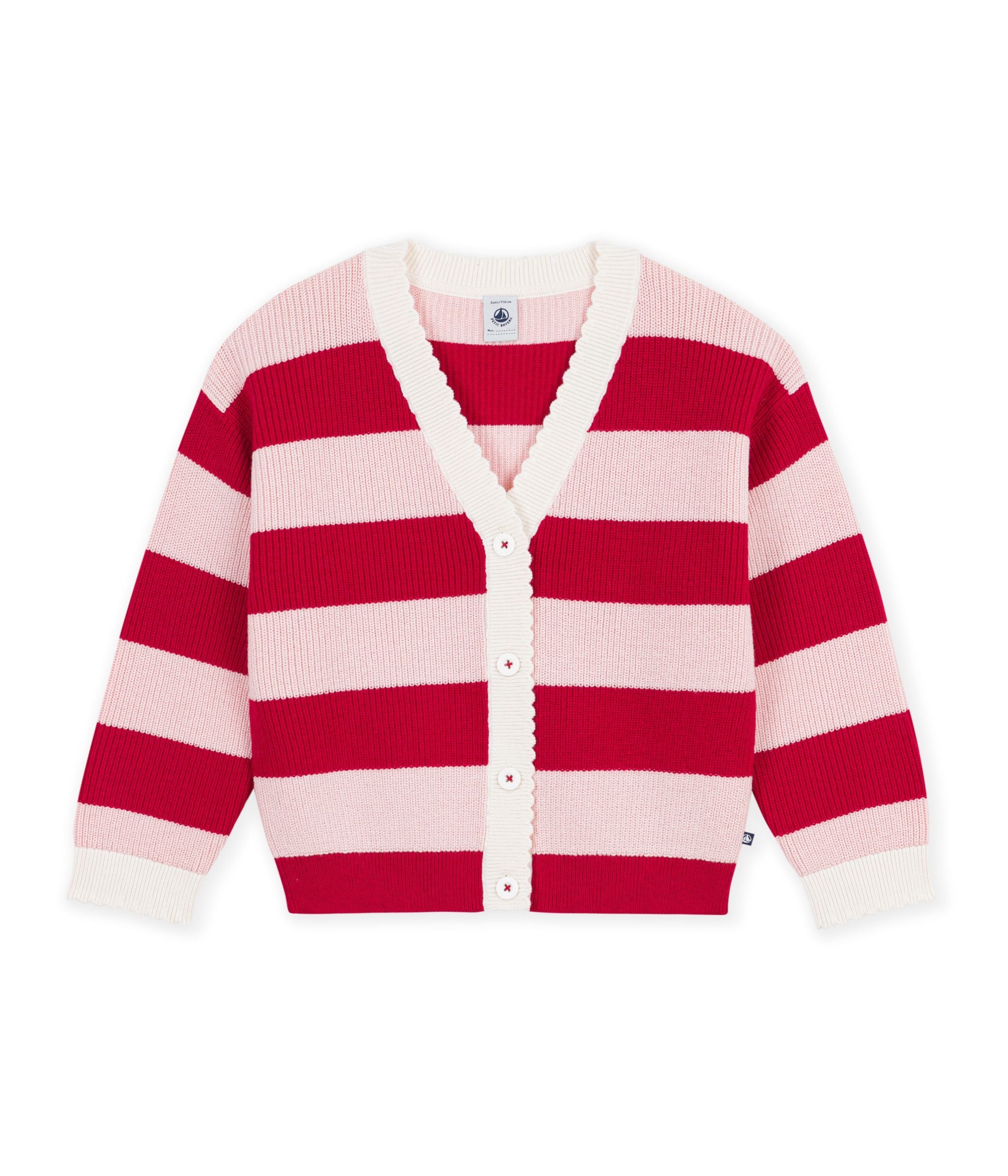 Petit Bateau - Kids' Striped Wool and Cotton Cardigan