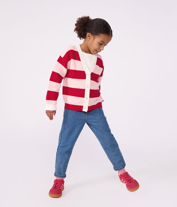 Petit Bateau - Cardigan enfant en laine et coton à rayures