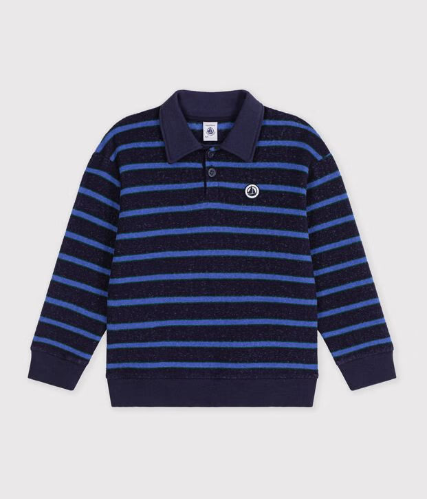 Petit Bateau - Sweatshirt col polo enfant en coton à rayures