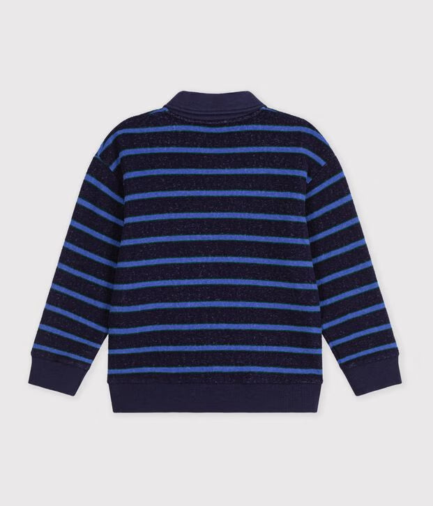 Petit Bateau - Sweatshirt col polo enfant en coton à rayures