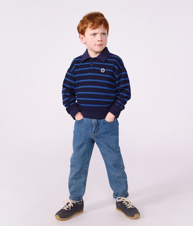 Petit Bateau - Sweatshirt col polo enfant en coton à rayures