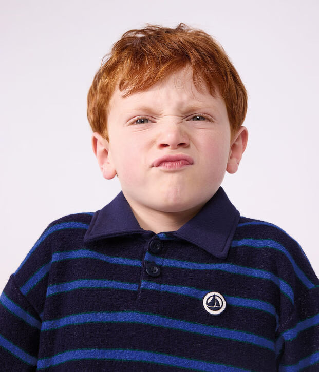 Petit Bateau - Sweatshirt col polo enfant en coton à rayures