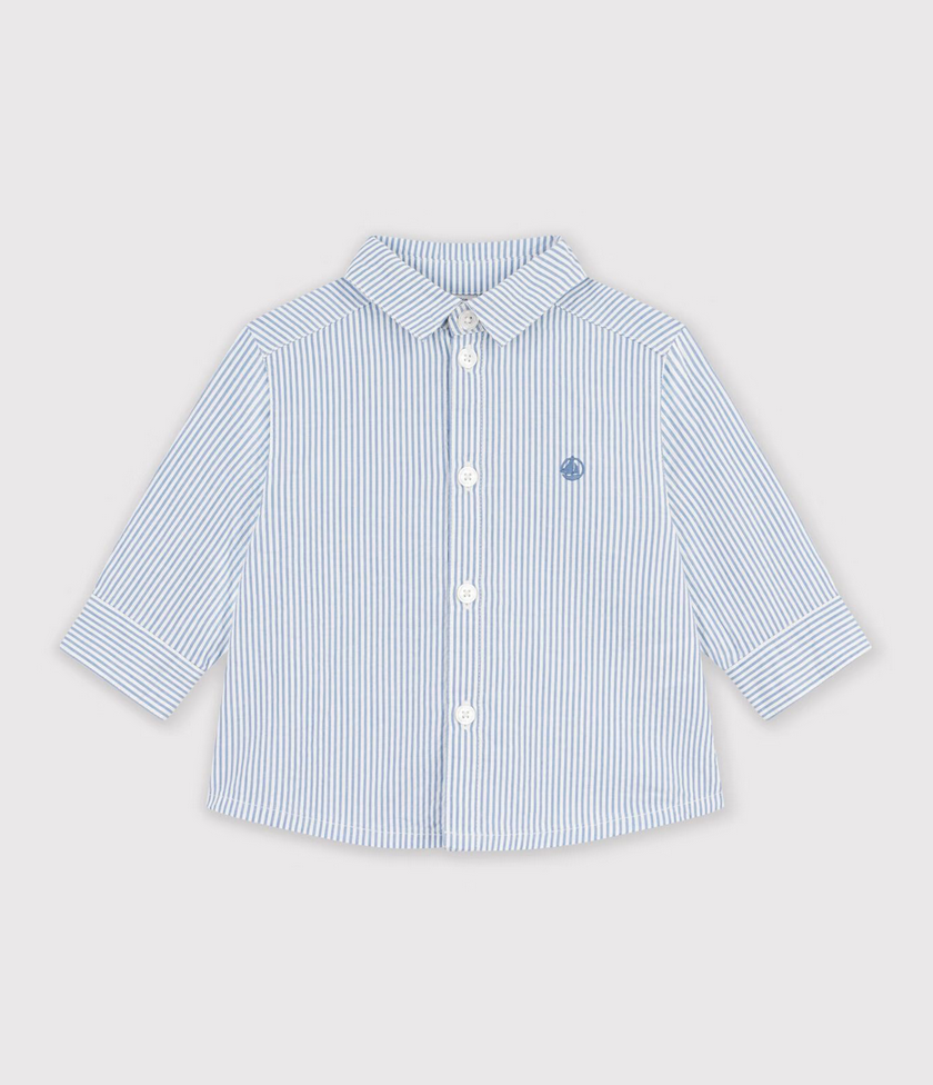 Petit Bateau - Chemise bébé en coton à manches longues à rayures