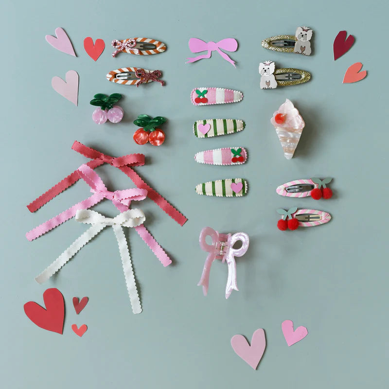 Rockahula - Barrettes Tissu Baiser de cerise rayé