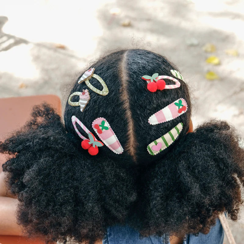 Rockahula - Barrettes Tissu Baiser de cerise rayé