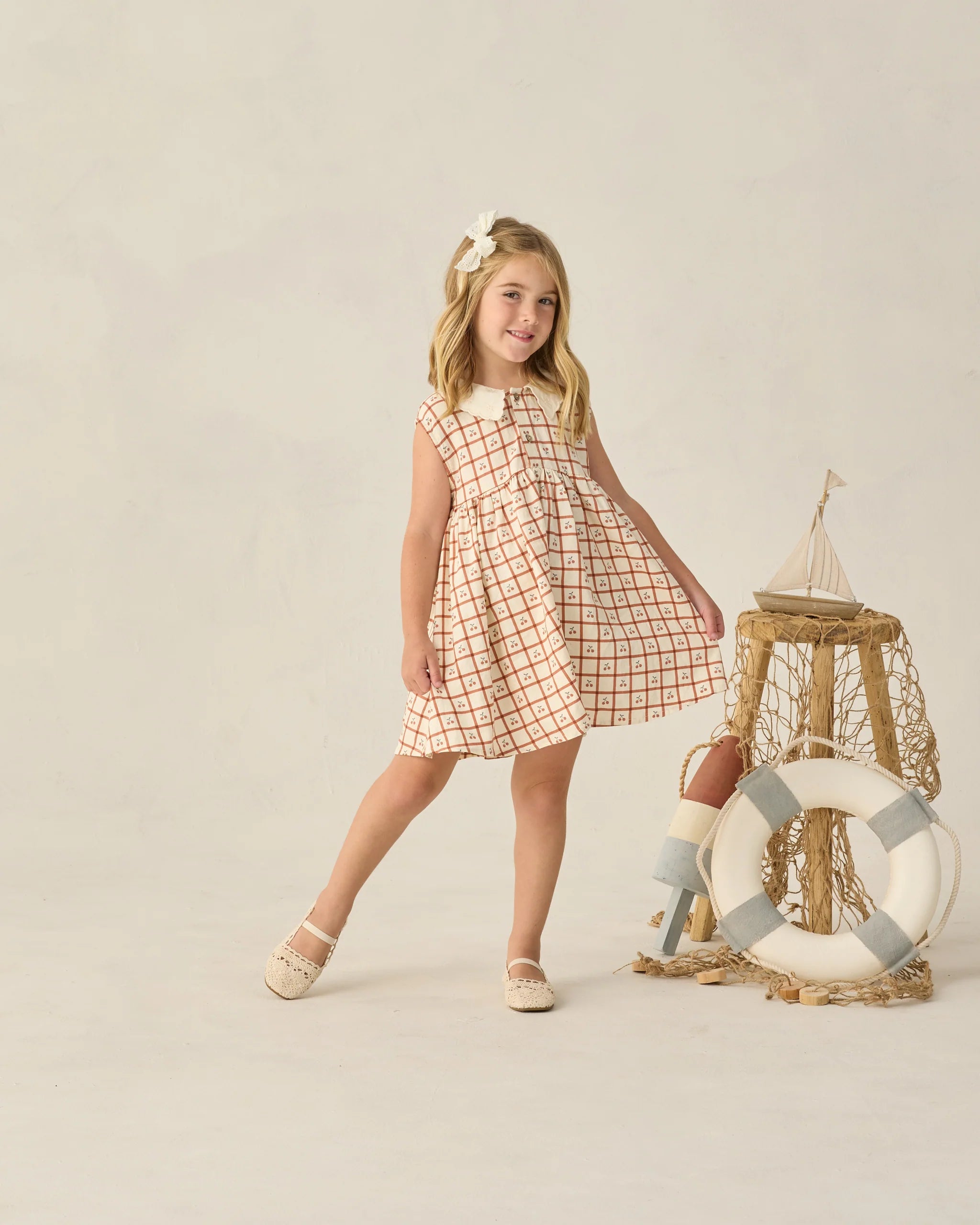 Rylee & Cru - Collared Babydoll Dress Cherry Check