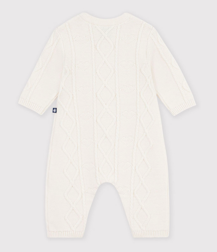 Petit Bateau - Combinaison bébé en tricot laine et coton uni
