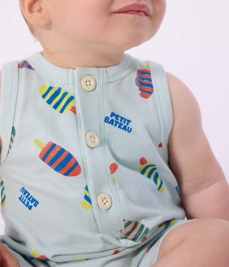 Petit Bateau - Combinaison courte bébé en coton, imprimée glaces
