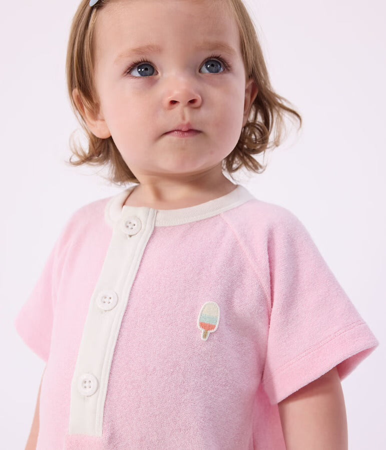 Petit Bateau - Combinaison courte bébé en coton unie