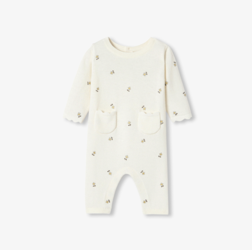 Jacadi - Baby girl knitted flower-patterned jumpsuit