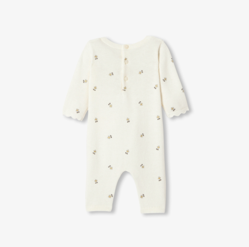 Jacadi - Baby girl knitted flower-patterned jumpsuit