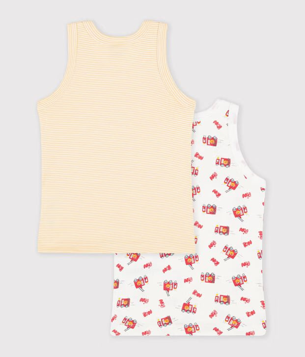 Petit Bateau - Kids' pack of firefighter print cotton tank tops